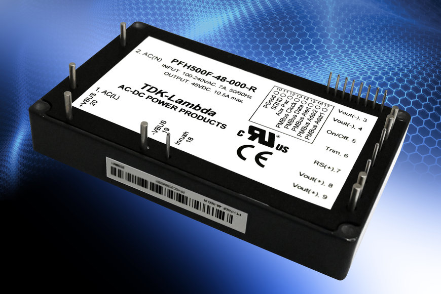 Nouveaux modèles 12 V et 48 V qui viennent s'ajouter à la série de modules d'alimentation AC-DC refroidis par conduction de 504 W avec des communications PMBus™